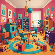 melodies mingle with electronic toy sounds