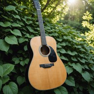 soft guitar plays with serene forest backdrop