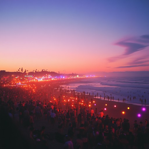 Imagine a lively beach party at twilight, with vibrant rhythms of reggae inspired dub creating a euphoric and carefree vibe. Each bass drop and percussion hit captures the essence of an energetic summer night.