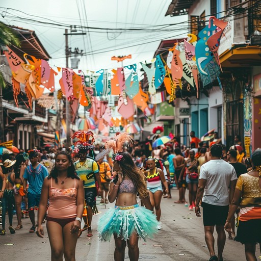 A lively, energetic track that captures the essence of a vibrant street carnival, filled with colorful parades, joyous dancing, and infectious rhythms. The listener is immediately transported to a bustling scene of festivity and excitement, where every corner reveals a new burst of color and sound.