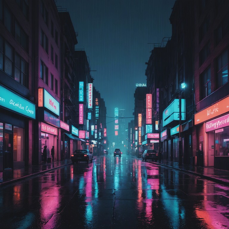 As the night falls deeper, the music simulates a journey through rain soaked neon streets with hypnotic drum and bass rhythms pulsating through the darkness. The subtle stirrings of city life blend with the enigmatic depth of articulated beats, painting an auditory landscape of intrigue and motion.