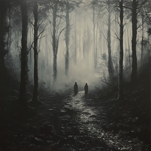 Delve into a ghostly forest where ambient noises intertwine with unsettling strings and distant whispers, crafting a spine chilling and ethereal soundscape perfect for unsettling and mysterious atmospheres.