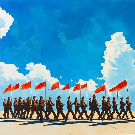 A rousing military band composition featuring bold brass and rhythmic percussion, designed to commemorate and celebrate a notable victory. This piece evokes images of disciplined soldiers marching in unison, flags fluttering in the breeze, and a community coming together to honor its heroes. With its powerful and invigorating tones, it encapsulates the spirit of pride and festivity.