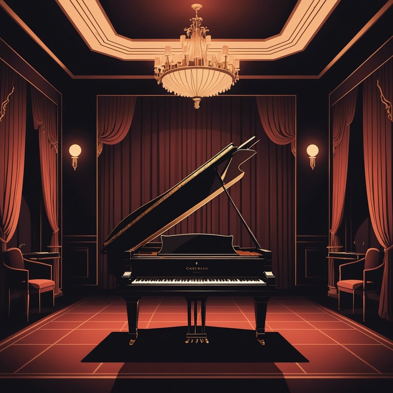 This track embodies a mysterious and theatrical atmosphere, reminiscent of a late night cabaret show draped in velvet curtains. The piano plays a central role, weaving through minor chords and creating a haunting, yet beautiful melody that captures the quintessence of elegance and darkness. The composition should evoke images of dimly lit halls filled with well dressed spectators whispering in anticipation.