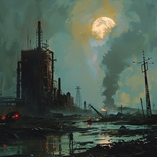 A powerful nu metal instrumental that conjures images of a desolate, post-apocalyptic landscape. Distorted electric guitars deliver intense riffs and driving rhythms, complemented by pounding drums and deep, growling bass. The track builds in intensity, evoking a sense of urgency and impending doom. Occasional electronic elements and haunting ambient textures add to the dystopian atmosphere.