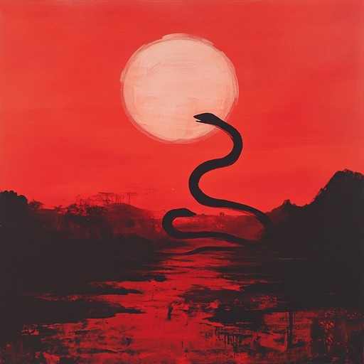 A darkwave composition characterized by aggressive, pulsating beats intertwined with ominous, distorted synths that create an unsettling atmosphere. The song captures the essence of rage boiling beneath a surface of shadowy textures, evoking images of serpentine shadows writhing in crimson twilight.