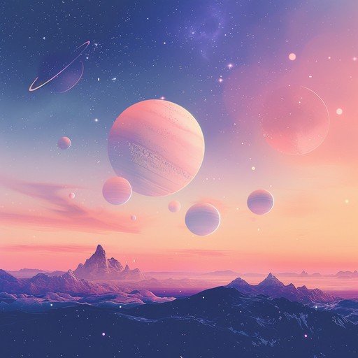 A soothing, atmospheric track that blends celestial melodies with gentle rhythms, creating a transcendent, peaceful atmosphere. Envision floating through an ethereal landscape, with stars and planets slowly whizzing by.