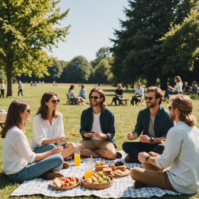 Imagine a blissful day with golden sunshine, a gentle breeze, and music filling the air, where lively saxophone tunes make every moment feel like a celebration of joy and carefree living.