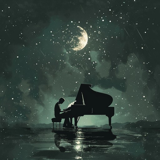 A sorrowful piano piece enveloped in atmospheric pads and subtle, haunting echoes. Minimalist melodies play over dreamlike, floating soundscapes, capturing the essence of wistful longing under the moonlight.