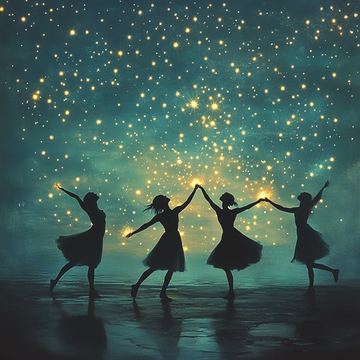 Under the vast expanse of the night sky, a couple's dance captures the essence of argentine tango, their silhouettes a mesmerizing blend of shadow and light, reflecting the deep emotional currents of this enduring art form.