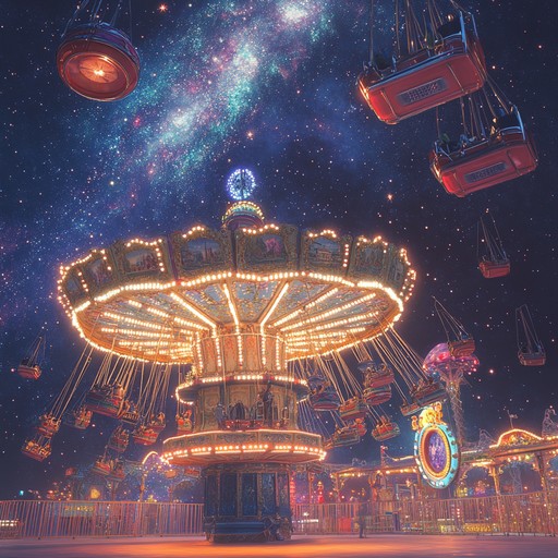 An instrumental track that combines eerie theremin tones with whimsical carnival music elements, transporting listeners to a fantastical extraterrestrial fairground