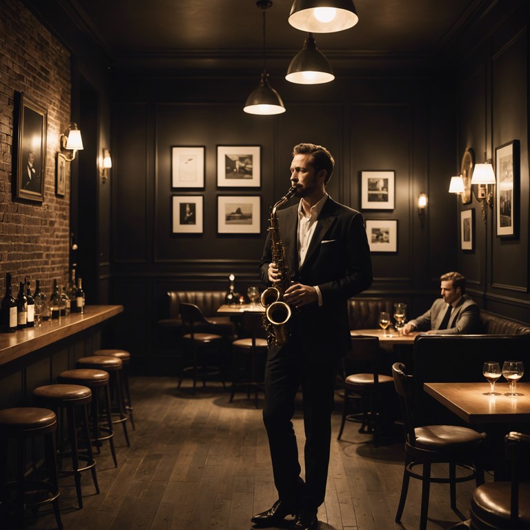 Tap into a scene from a bygone era: a sultry saxophone serenades a bustling old style jazz club filled with dapper gentlemen and flapper dresses, all bathed under dim, flickering candlelight.