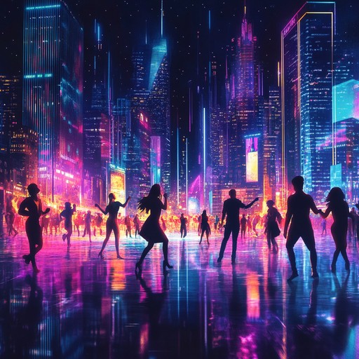 An upbeat, energetic track embodying 80s spirit with lively synthesizers and driving rhythms, taking listeners on a journey through neon lit cityscapes.