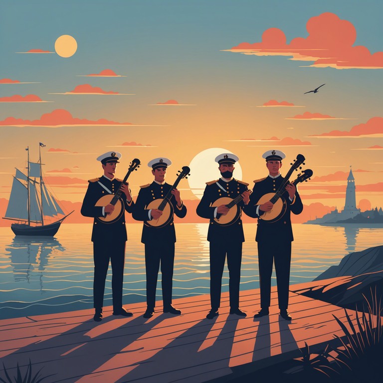 An instrumental celebration of the sea, focusing on the rhythmic life aboard a russian naval vessel and the sailors' camaraderie, with a festive and robust folk melody played on the balalaika, symbolizing the heart and soul of the russian navy.