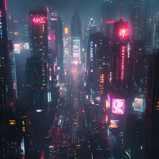 Experience a breathtaking musical journey through a neon drenched cyber cityscape with enchanting synth sounds and dynamic rhythms.