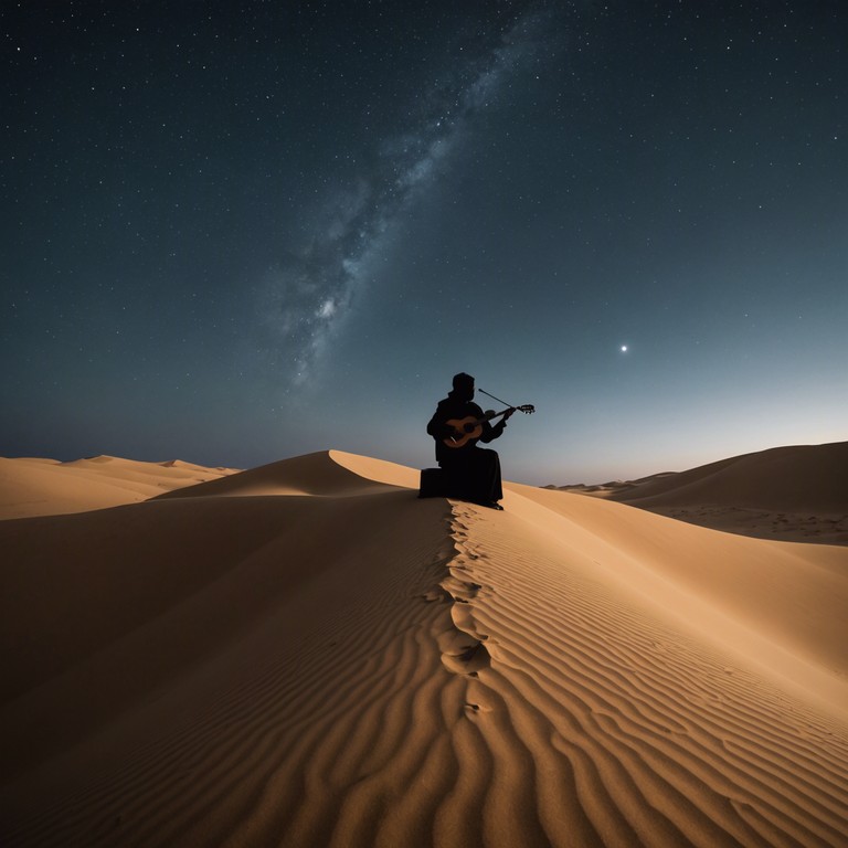 An auditory journey through the serene and contemplative landscapes of the arabian desert, featuring the soulful strains of an oud under a canopy of stars