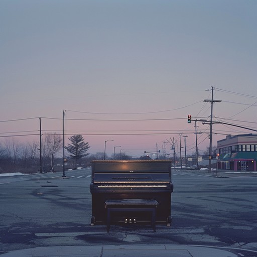 Ambient piano melodies, subtle urban sounds, creating ethereal atmosphere