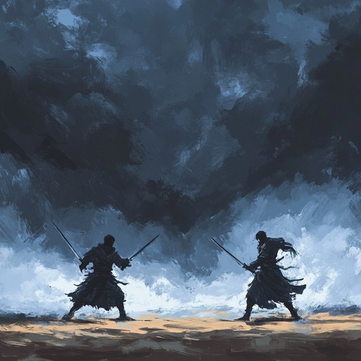 Echoing the heartbeats of warriors, this track captures the essence of a brutal desert storm. Traditional tribal drums blend with modern elements to create a powerful, intense backdrop for any dramatic scene. The rhythms simulate the swift, unyielding advancements of a fierce battle, instilling a sense of urgency and raw power.