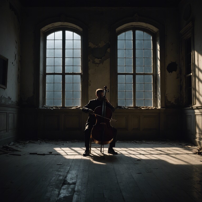 In the ebb of a bleak midnight, the composition trails through the labyrinth of solitude, where each cello bend captures the icy whispers of absence, inviting listeners into an introspective journey through darkness. Memories erode into echoes, painting scenes of decayed grandeur and ghostly presences.