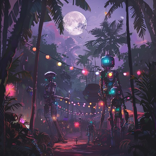 This track blends the energetic pulse of electronic beats with lively jungle rhythms and a carnival atmosphere, creating an unusual yet captivating experience. It features eccentric synths, rhythmic percussion, and vibrant melodies that transport listeners to a futuristic carnival in the heart of a tropical jungle.