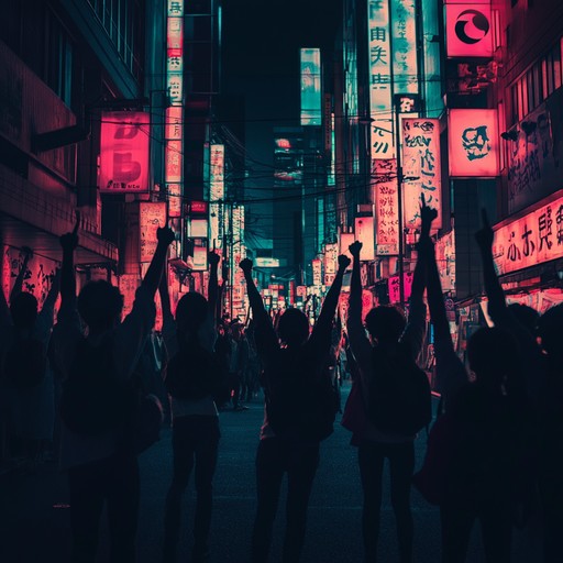 An upbeat and energetic instrumental j pop track that captures the spirit of youth rebellion in the vibrant streets of tokyo. The song blends traditional japanese instruments with modern electronic beats, creating a dynamic and rebellious atmosphere.