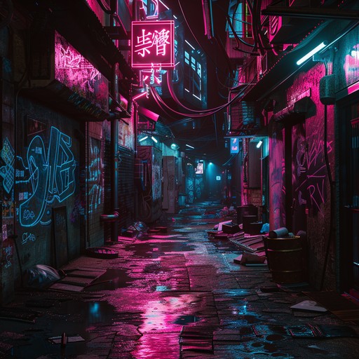 This composition merges the gritty, raw essence of grunge music with futuristic, synthetic overlays, resulting in an evocative, dystopian anthem that signifies rebellion within a neon lit cyberpunk world.