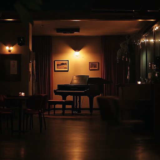 An instrumental piece that captures the essence of a tranquil cabaret night, with soothing piano melodies flowing softly, evoking images of dimly lit lounges and intimate gatherings.