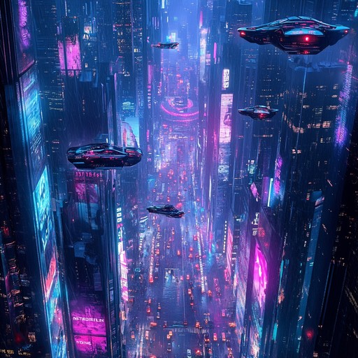 An instrumentally driven piece that takes listeners on a soaring journey through futuristic cityscapes, blending pulsating synths, powerful electronic beats, and atmospheric tones to evoke a sense of adventure in a high tech world.