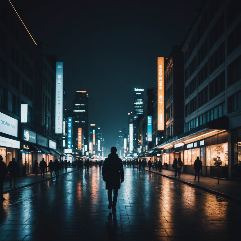 A composition that captures the essence of insomnia and urban anxiety, blending pulsating new jack swing beats with a backdrop of city night ambience. The track utilizes resonant saxophone sounds to illustrate the loneliness and restlessness of sleepless city nights, evoking the vibe of wandering through illuminated streets with a heavy heart and racing thoughts.