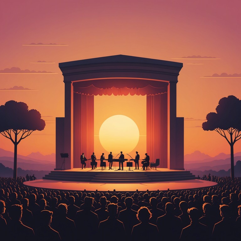 In this enchanting broadway inspired composition, the music boasts a dreamlike quality that transports listeners into a twilight zone of theatrical settings and ethereal harmonies. The piece is fueled by the vibrant, emotive tones of a grand piano, capturing the essence of a mesmerizing performance on a grand stage, reflecting the intriguing world of the performers just as the curtain falls.