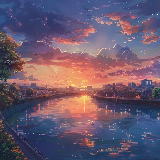 A tranquil instrumental piece evoking the serene beauty of a peaceful anime sunset. The track features soothing melodies, delicate harmonies, and a mellow rhythm, creating a mellow and relaxing atmosphere. Perfect for unwinding or introspective scenes in an anime