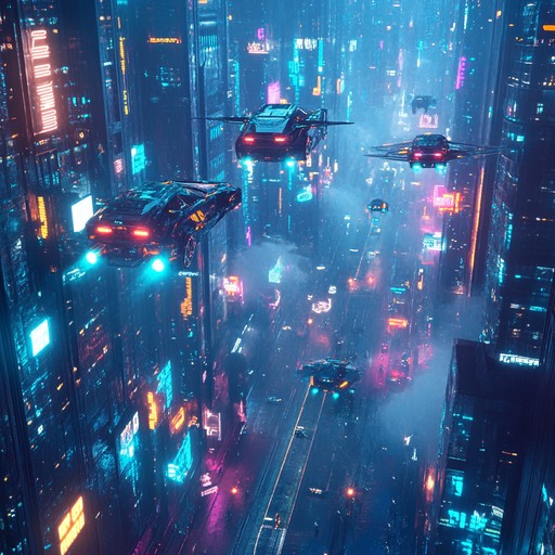 Experience a vibrant fusion of glitch infused beats and soaring synths, bringing to life a high energy cyberpunk metropolis. Feel the electric joy as neon lights synchronize with pulsating rhythms and intense melodies in this futuristic soundscape.