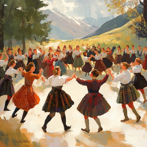 A spirited and lively traditional highland dance featuring dynamic bagpipe melodies and energetic rhythmic patterns celebrated amidst an exuberant crowd. The piece evokes the feelings of joy, cultural pride, and communal festivity, immersing listeners in the vibrant world of highland folk traditions.