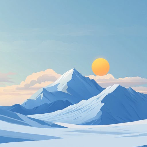 A monumental piece capturing the dawn's first light over majestic snow covered mountains. The composition begins with soft, serene piano notes, gradually building with strings and horns to a powerful crescendo. The dynamic shifts evoke a sense of wonder, hope, and invincibility, perfect for motivational moments and cinematic experiences.