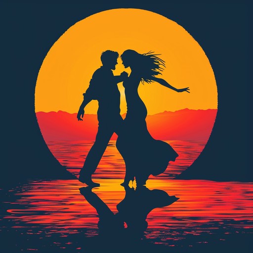 Imagine a soft summer sunset by the beach, people dancing gently to a romantic and rhythmic salsa tune. The music captures the warm glow of the evening and the intimate dance moves of salsa enthusiasts.