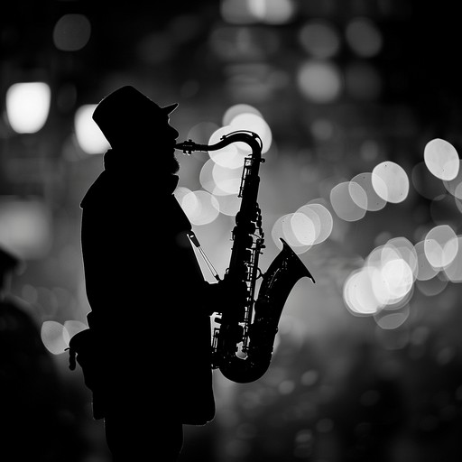 A seductive and soulful saxophone melody dances over a foundation of walking basslines, gentle piano chords, and tight drum brushwork, evoking the intimate ambiance of a dimly lit jazz club in the early hours of the morning. The saxophone weaves intricate improvisations and velvety phrases, telling a story of love, longing and nocturnal romance.