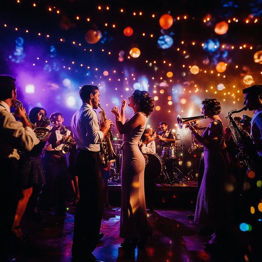 A nighttime big band swing composition that grips the listener with its dynamic shifts, powerful trumpet solos, and vigorous rhythm sections, capturing the thrill of a classic jazz club showdown.