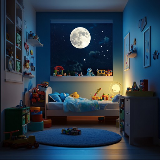 Imagine small colorful toys coming to life at night, creating a whimsical and dreamy adventure in a child's mind. The melodies are light and enchanting, capturing the innocence and excitement of childhood playtime. Each note gently dances, weaving a magical narrative of tiny imaginative escapades.