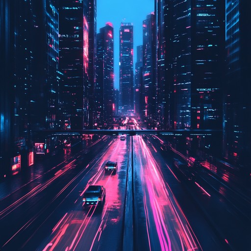 A high energy synthwave track takes you on a thrilling midnight chase through a cyberpunk cityscape. With pulsating beats and hypnotic synth lines, the atmosphere is dramatic and electric, evoking the urgency and excitement of an intense pursuit. Bursts of bass and soaring melodies punctuate the tension, capturing the futuristic essence of a neon lit world.