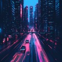 intense pursuit through neon lit cyberpunk city streets