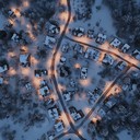 reflective town under winter snow in ambient melody