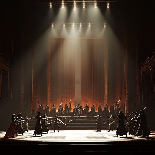 The composition evokes an intense theatrical battle scene, blending soaring strings with powerful percussion and dynamic shifts. It creates a backdrop for sword fights and heroic struggles on stage, amplifying the drama and action with every note.