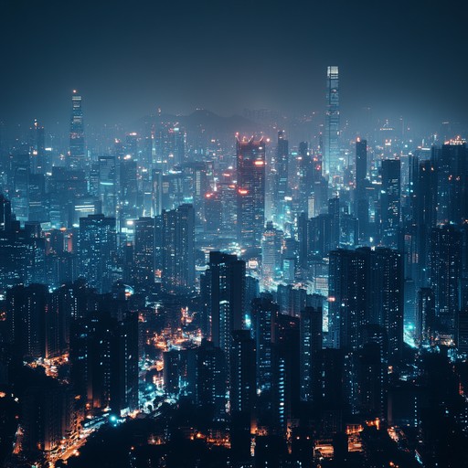 An aggressive drum and bass track with rapid, pounding beats and dark synths that evoke the furious energy of a bustling city.