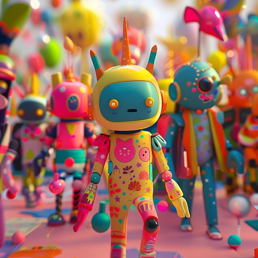 A joyful and triumphant toytronica composition utilizing playful digital sounds, beeps, and chimes to create an atmosphere of celebration. This track takes you on a colorful parade journey filled with whimsical charm and a sense of accomplishment. It captures the essence of victory and happiness through a dynamic and engaging soundscape.