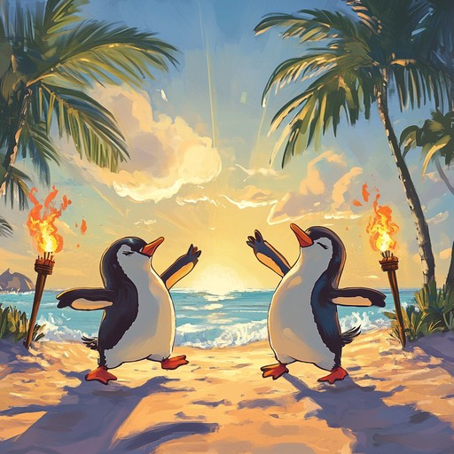 A whimsical journey into a tropical paradise where playful penguins dance to the beat of lively tiki rhythms. The music exudes a sunny and carefree atmosphere, filled with joyful melodies and island inspired instrumentation. Perfect for creating a cheerful, fun, and quirky vibe.