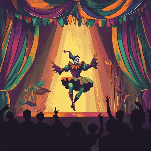 A spirited instrumental piece that captures the lively and mischievous nature of a jester performing on a grand theatrical stage. The melody dances through whimsical passages and playful rhythms, evoking images of tumbling acrobats, impish grins, and the colorful antics of a court jester entertaining the royal audience.