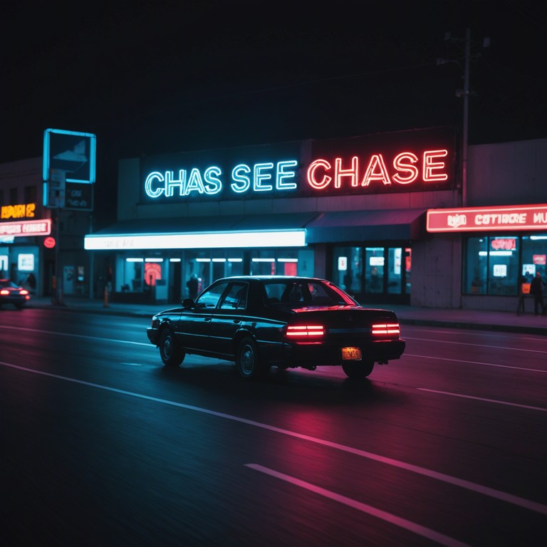 A soundscape that captures the essence of a hyper speed chase through a luminescent urban setting, with synth melodies fueling a heart racing adventure. The music embodies the fusion of adrenaline and digital dreams.