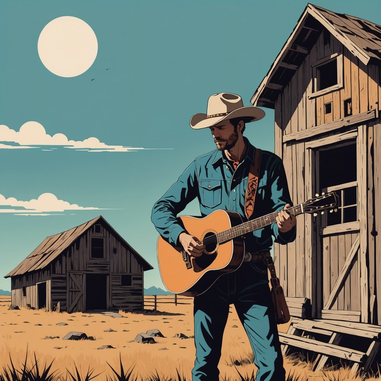 Embark on an audacious musical adventure with an electric guitar leading the charge, merging the soulful depth of old country with the rebellious energy of rock. The track embodies the spirit of a lone cowboy riding through harsh landscapes, reminiscing and contemplating life's persistent challenges.