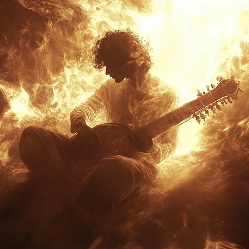 A haunting journey through the spectral vibrations of classical indian raga, infused with the raw energy of rock. Twisting melodies on the sitar soar over driving electric guitar riffs and pulsating bass lines, creating an atmosphere both mystical and intense. Perfect for creating an entrancing, otherworldly experience.