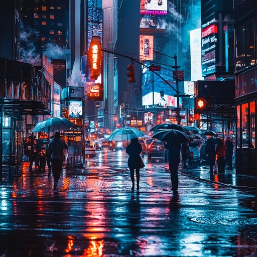 Imagine walking through a vibrant city under a gentle rainfall, where the distant city lights create a canvas of neon reflections. This version features a slightly more upbeat tempo and incorporates city sounds, crafting an immersive urban experience.